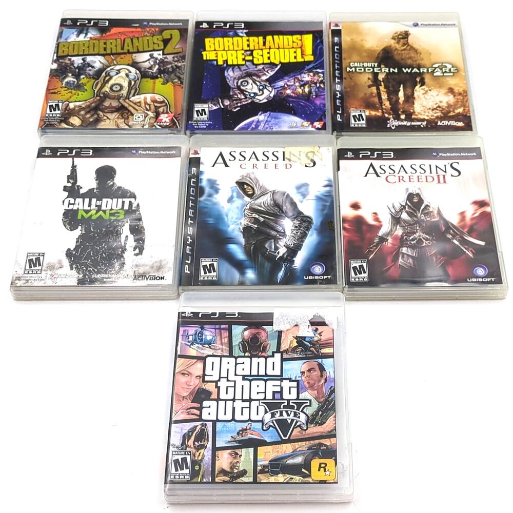 7 Sony PS3 Game Lot Borderlands Call of Duty Assassin's Creed Grand Theft Auto V